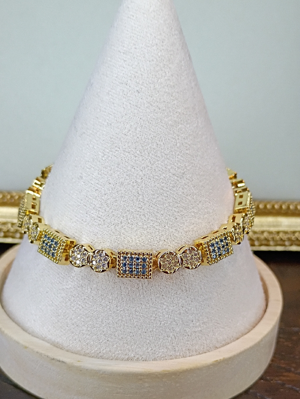 New Gold-Tone Blue & Clear Stone Tennis Bracelet - Women Jewelry